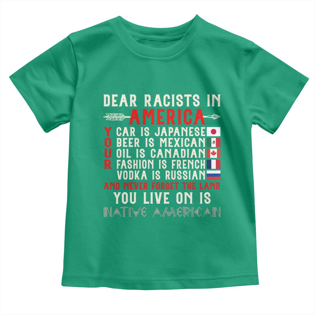 Dear Racists in America You Live On is Native American Toddler T Shirt Anti Racism Indigenous Political Humor TS14 Irish Green Print Your Wear