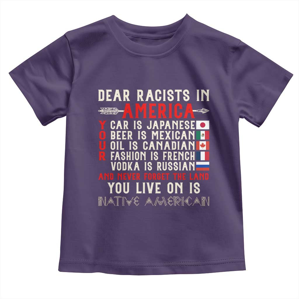 Dear Racists in America You Live On is Native American Toddler T Shirt Anti Racism Indigenous Political Humor TS14 Purple Print Your Wear