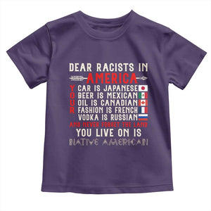 Dear Racists in America You Live On is Native American Toddler T Shirt Anti Racism Indigenous Political Humor TS14 Purple Print Your Wear