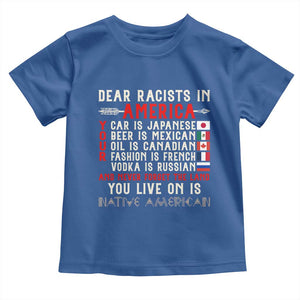Dear Racists in America You Live On is Native American Toddler T Shirt Anti Racism Indigenous Political Humor TS14 Royal Blue Print Your Wear