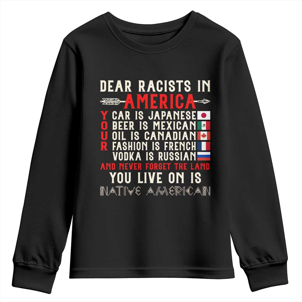Dear Racists in America You Live On is Native American Youth Sweatshirt Anti Racism Indigenous Political Humor TS14 Black Print Your Wear