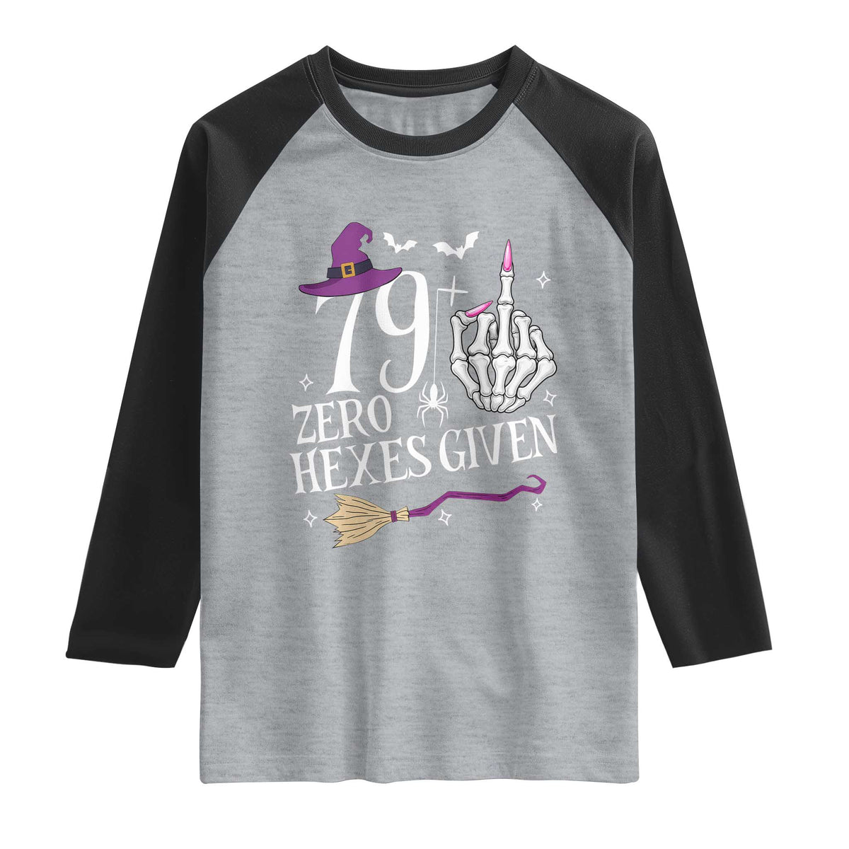 80th Birthday Halloween Raglan Shirt 79 Plus Middle Finger Zero Hexes Given Gift For Women TS14 Heather Gray Black Print Your Wear