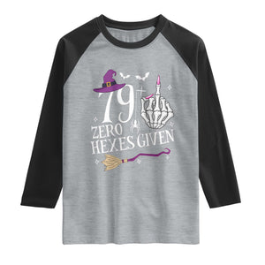 80th Birthday Halloween Raglan Shirt 79 Plus Middle Finger Zero Hexes Given Gift For Women TS14 Heather Gray Black Print Your Wear