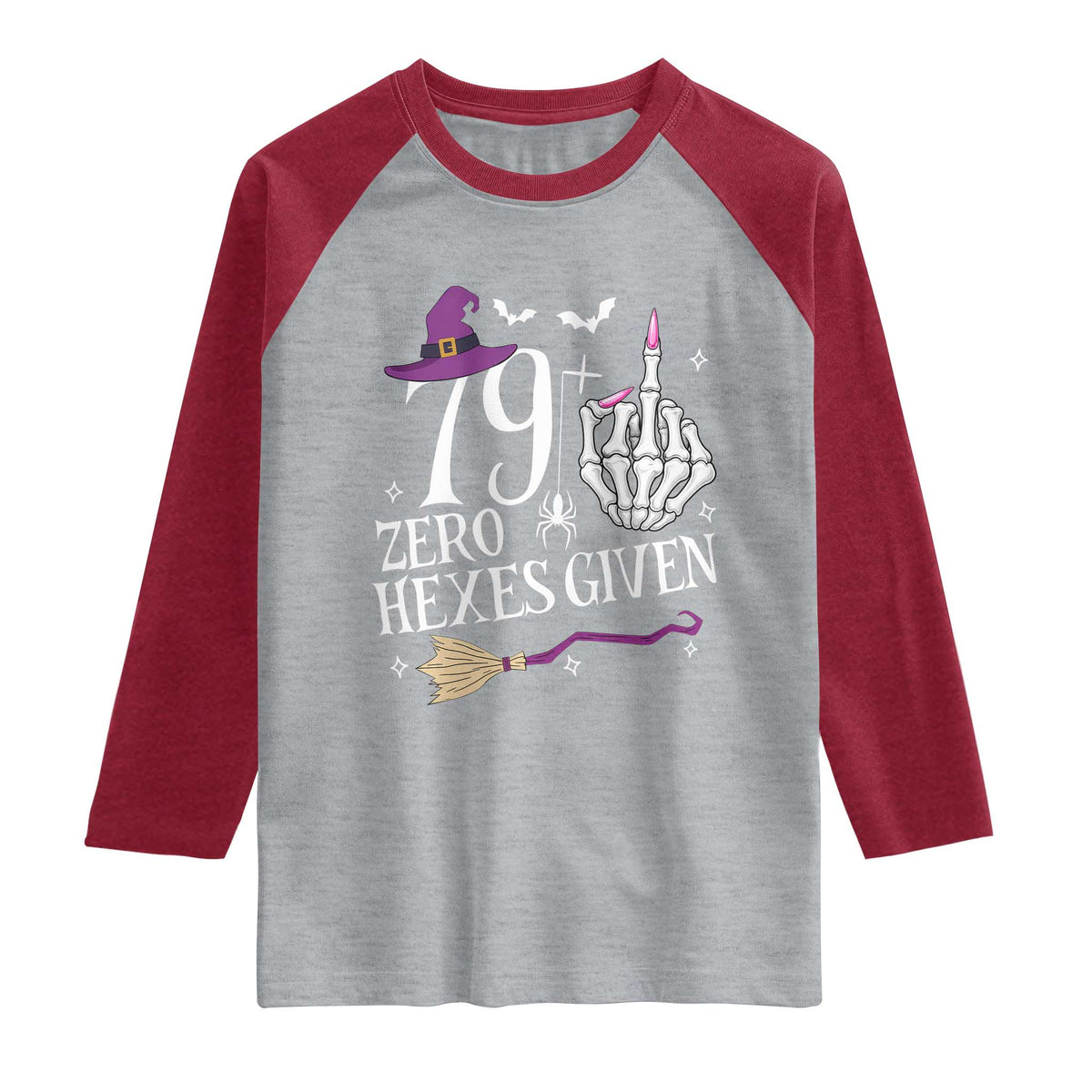 80th Birthday Halloween Raglan Shirt 79 Plus Middle Finger Zero Hexes Given Gift For Women TS14 Heather Gray Heather Red Print Your Wear