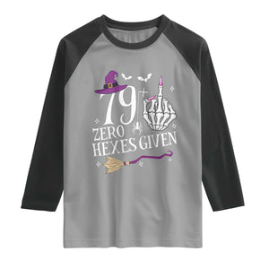 80th Birthday Halloween Raglan Shirt 79 Plus Middle Finger Zero Hexes Given Gift For Women TS14 Sport Gray Black Print Your Wear