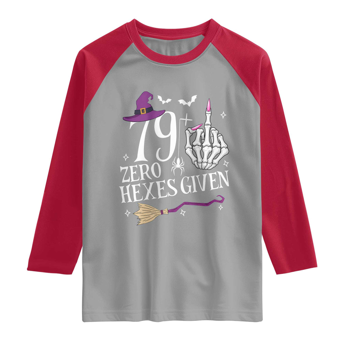 80th Birthday Halloween Raglan Shirt 79 Plus Middle Finger Zero Hexes Given Gift For Women TS14 Sport Gray Red Print Your Wear