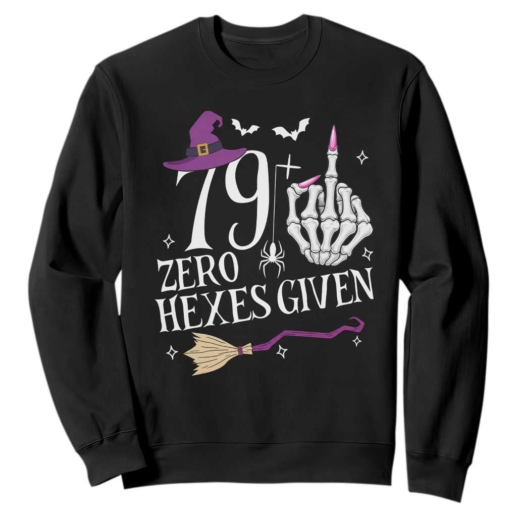 80th Birthday Halloween Sweatshirt 79 Plus Middle Finger Zero Hexes Given Gift For Women TS14 Black Print Your Wear
