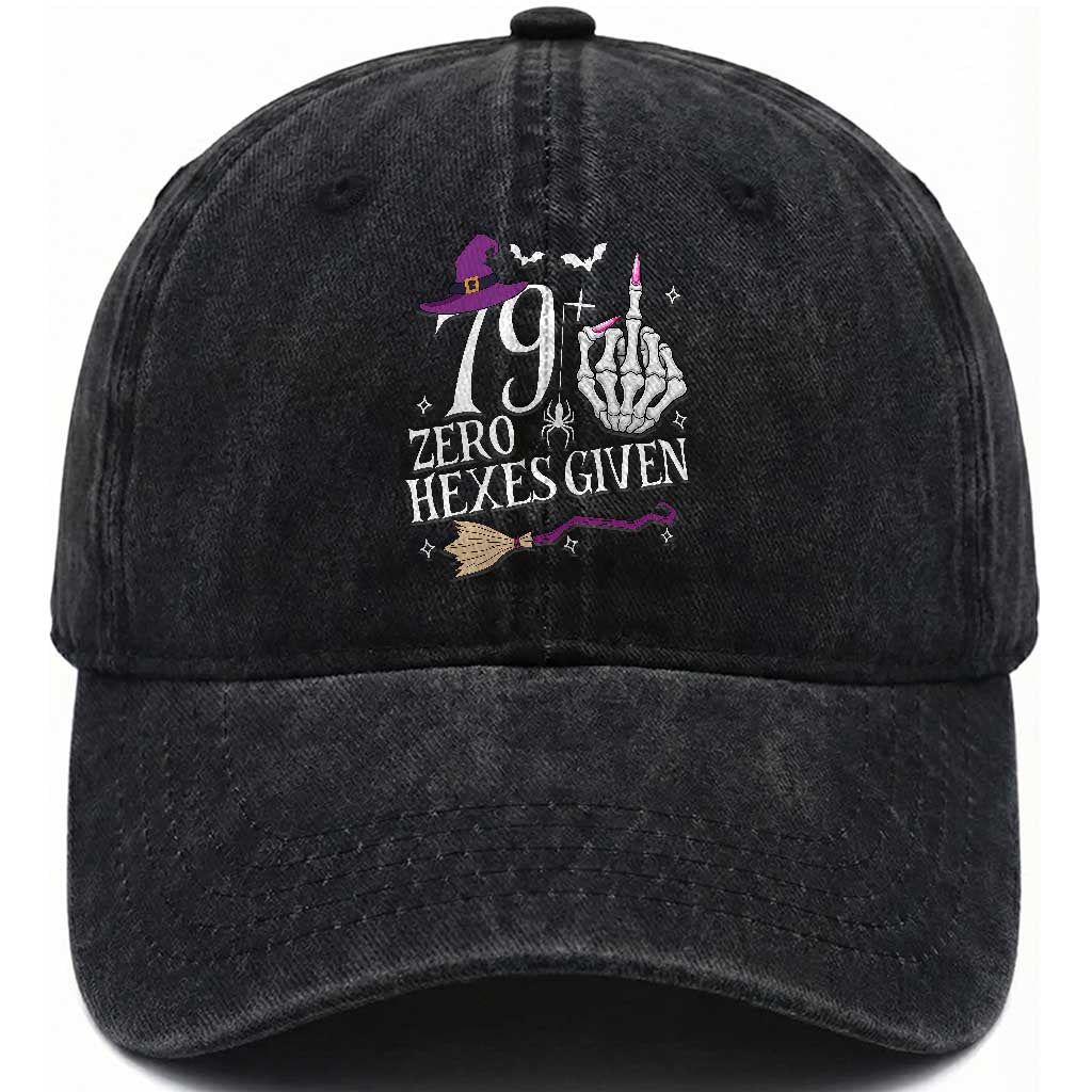 80th Birthday Halloween Washed Cotton Baseball Cap 79 Plus Middle Finger Zero Hexes Given Gift For Women TS14 Print Your Wear
