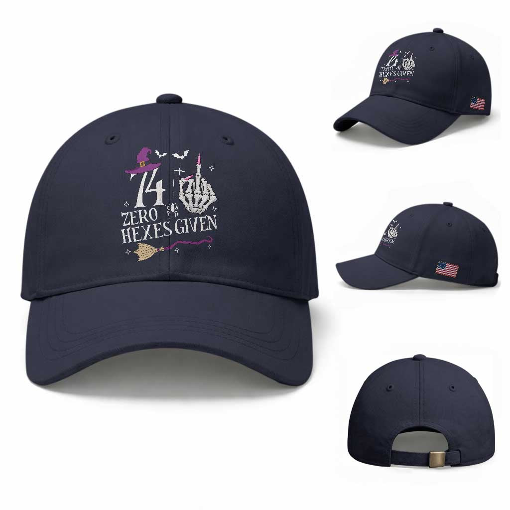 75th Birthday Halloween Baseball Cap 74 Plus Middle Finger Zero Hexes Given Gift For Women TS14 Baseball Cap Universal Fit Navy Print Your Wear