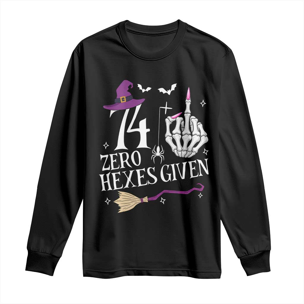 75th Birthday Halloween Long Sleeve Shirt 74 Plus Middle Finger Zero Hexes Given Gift For Women TS14 Black Print Your Wear