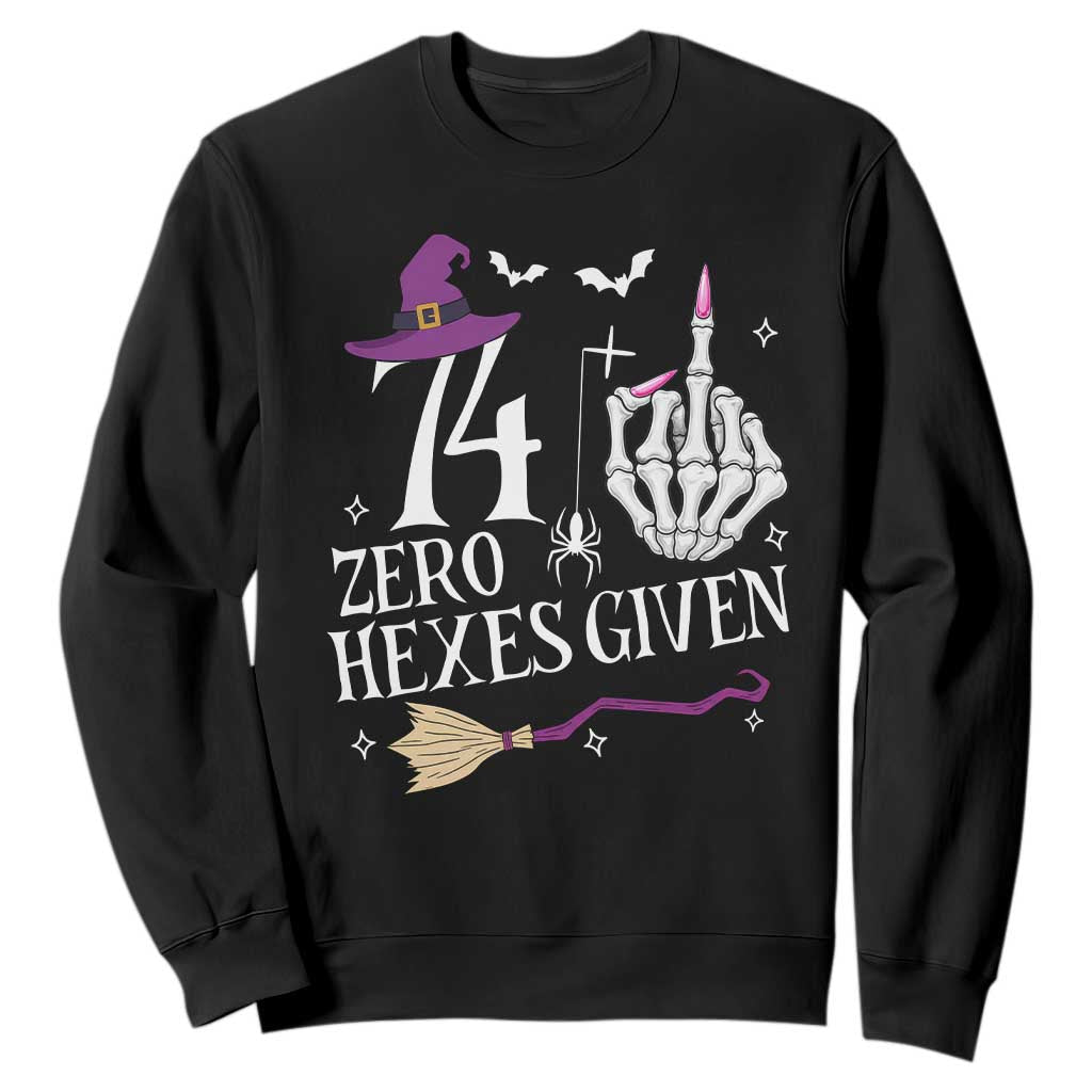 75th Birthday Halloween Sweatshirt 74 Plus Middle Finger Zero Hexes Given Gift For Women TS14 Black Print Your Wear