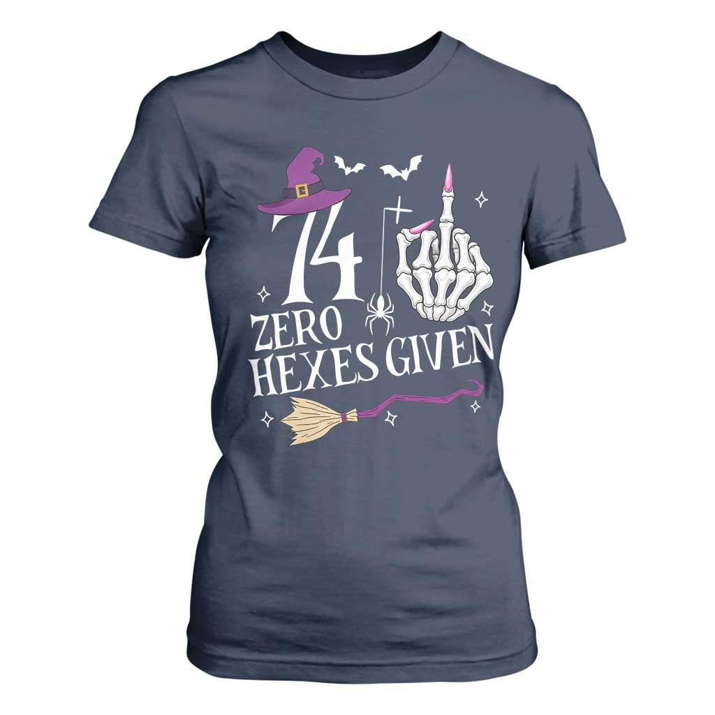 75th Birthday Halloween T Shirt For Women 74 Plus Middle Finger Zero Hexes Given Gift For Women TS14 Navy Print Your Wear