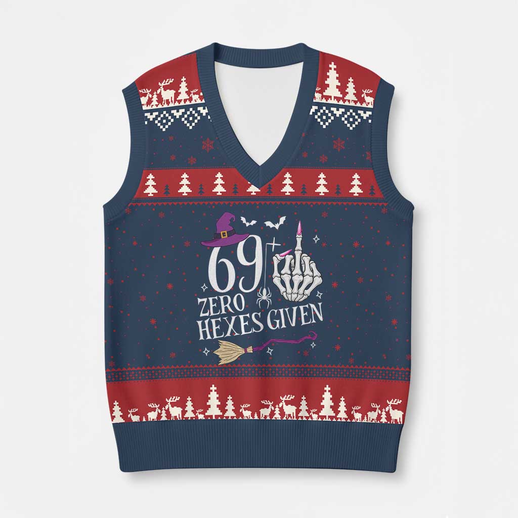 70th Birthday Halloween V-Neck Knit Sweater Vest 69 Plus Middle Finger Zero Hexes Given Gift For Women TS14 Navy Red Print Your Wear