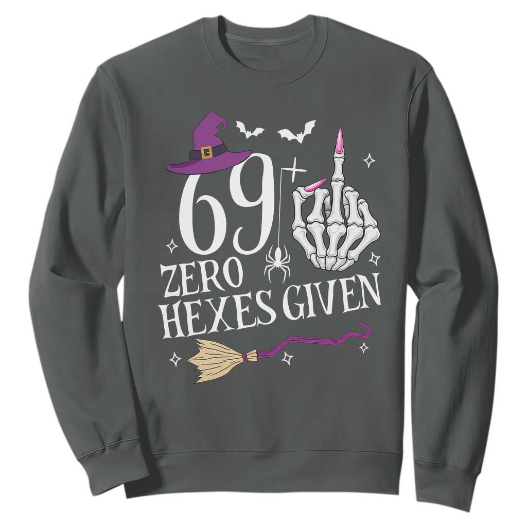 70th Birthday Halloween Sweatshirt 69 Plus Middle Finger Zero Hexes Given Gift For Women TS14 Dark Heather Print Your Wear