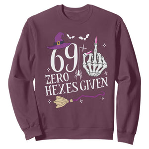 70th Birthday Halloween Sweatshirt 69 Plus Middle Finger Zero Hexes Given Gift For Women TS14 Maroon Print Your Wear