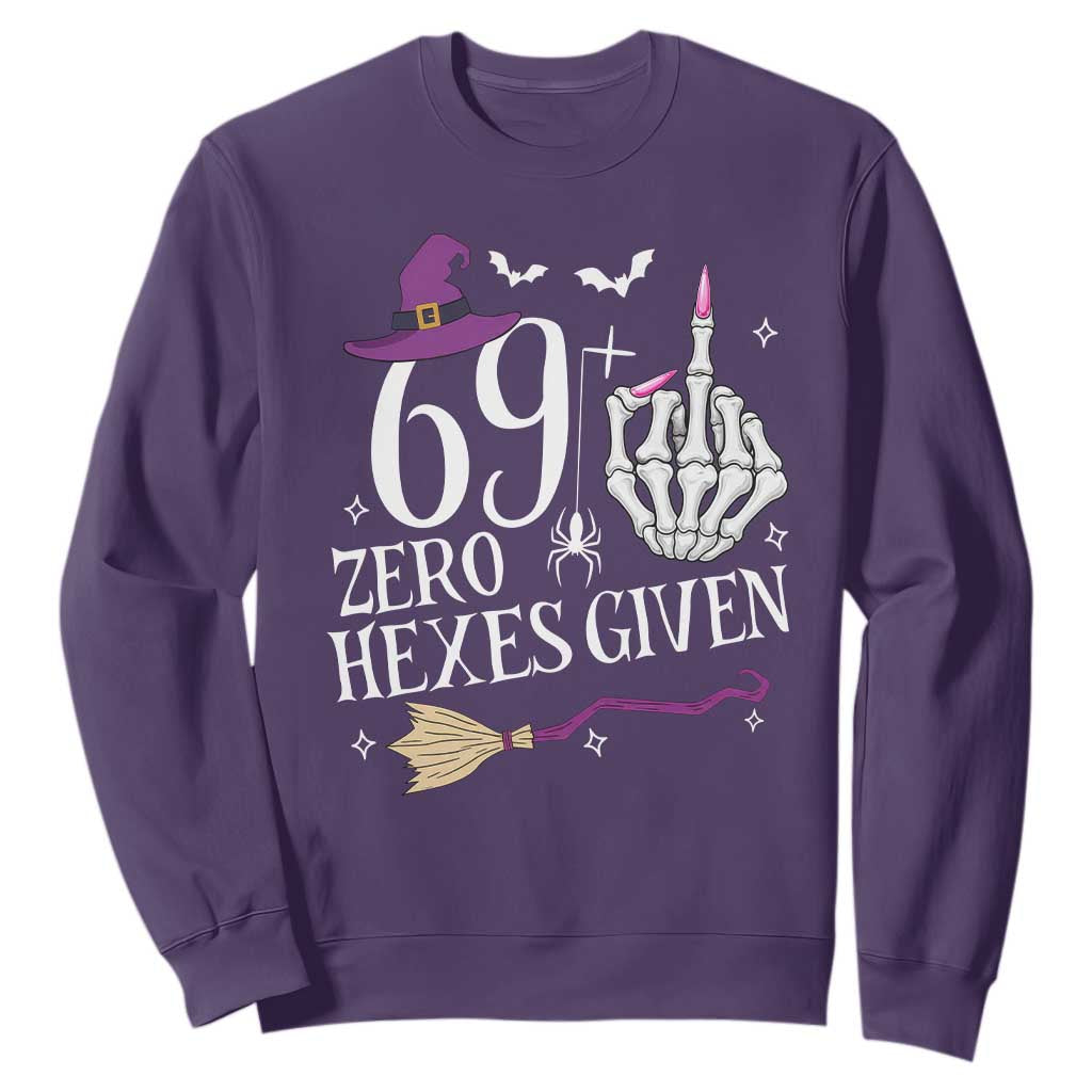 70th Birthday Halloween Sweatshirt 69 Plus Middle Finger Zero Hexes Given Gift For Women TS14 Purple Print Your Wear