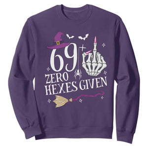 70th Birthday Halloween Sweatshirt 69 Plus Middle Finger Zero Hexes Given Gift For Women TS14 Purple Print Your Wear