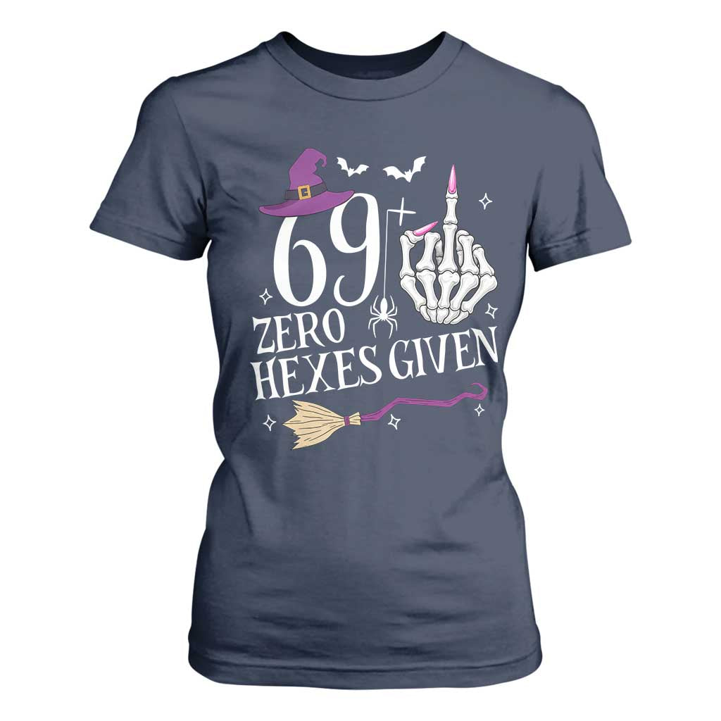 70th Birthday Halloween T Shirt For Women 69 Plus Middle Finger Zero Hexes Given Gift For Women TS14 Navy Print Your Wear