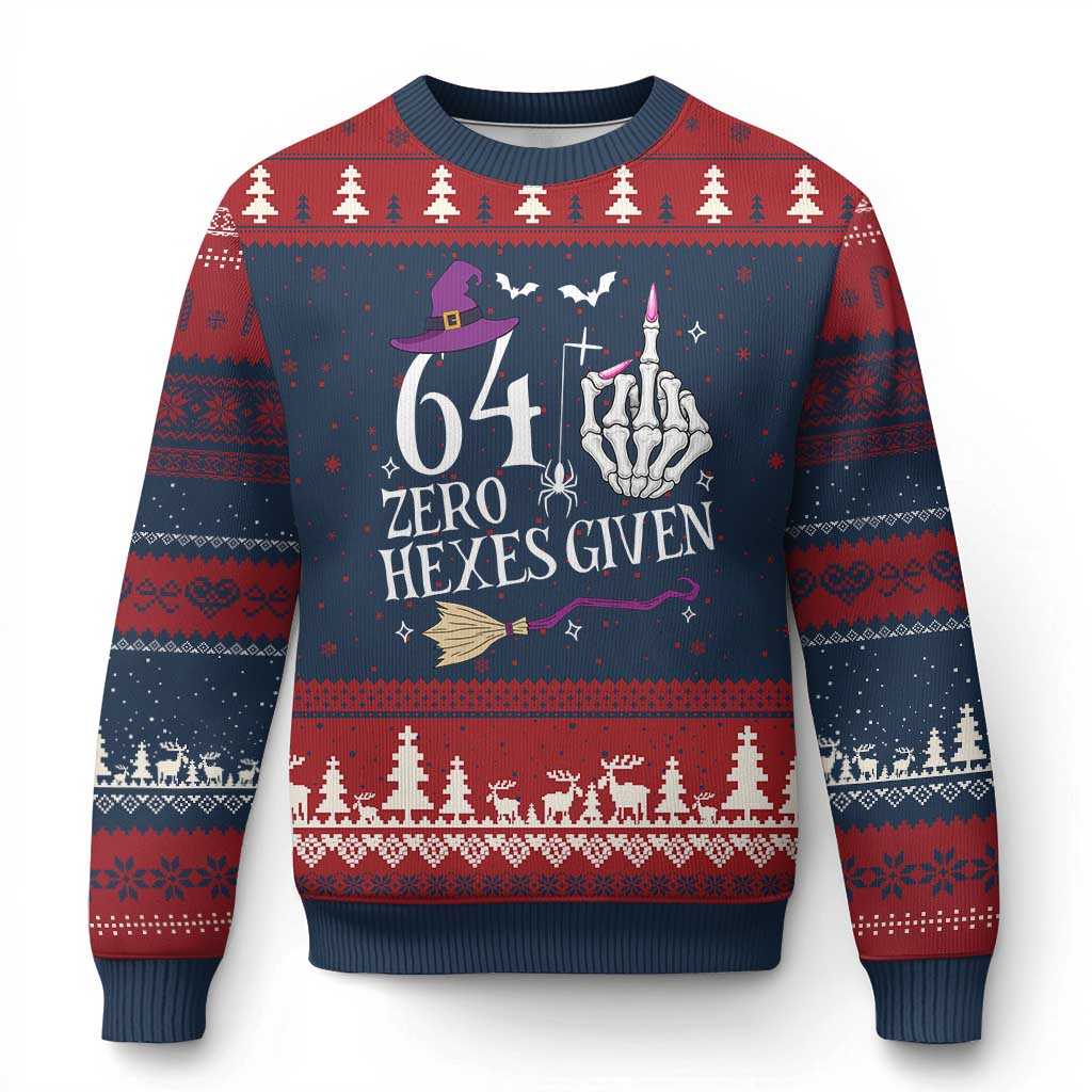 65th Birthday Halloween Ugly Christmas Sweater 64 Plus Middle Finger Zero Hexes Given Gift For Women TS14 Navy Red Print Your Wear
