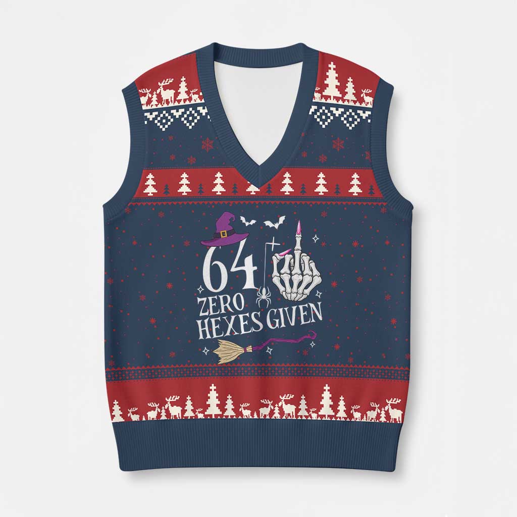 65th Birthday Halloween V-Neck Knit Sweater Vest 64 Plus Middle Finger Zero Hexes Given Gift For Women TS14 Navy Red Print Your Wear