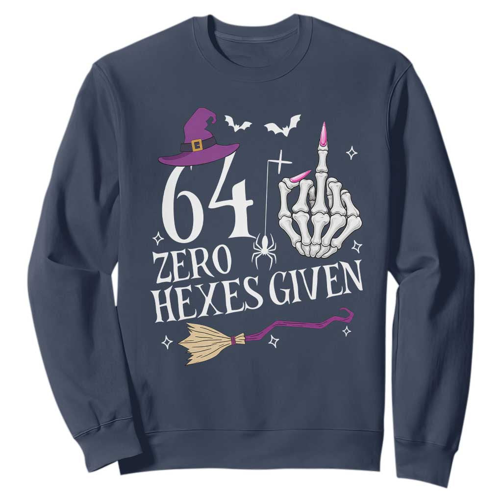 65th Birthday Halloween Sweatshirt 64 Plus Middle Finger Zero Hexes Given Gift For Women TS14 Navy Print Your Wear