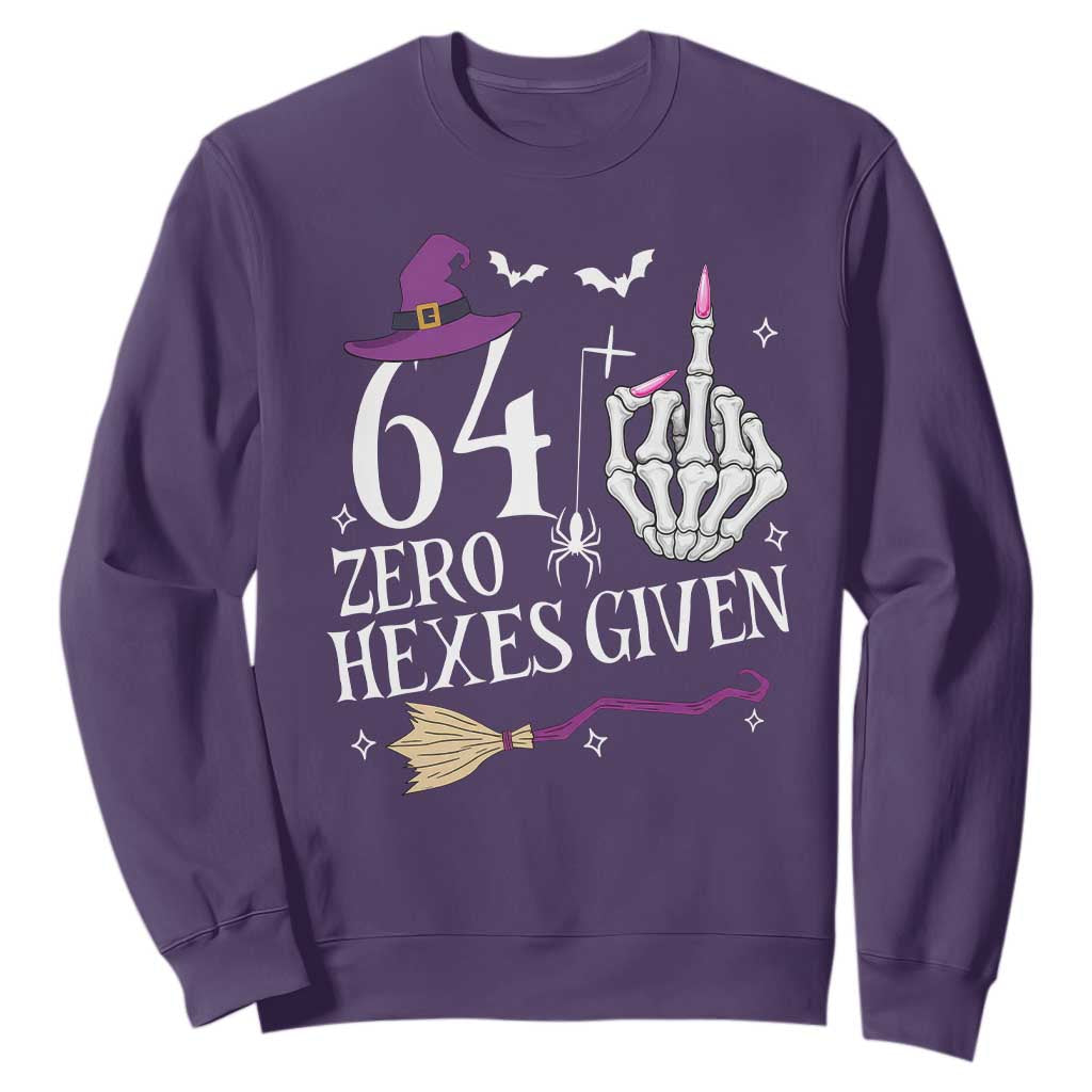 65th Birthday Halloween Sweatshirt 64 Plus Middle Finger Zero Hexes Given Gift For Women TS14 Purple Print Your Wear