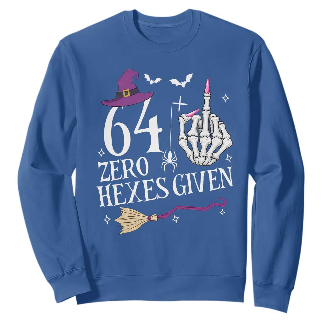 65th Birthday Halloween Sweatshirt 64 Plus Middle Finger Zero Hexes Given Gift For Women TS14 Royal Blue Print Your Wear