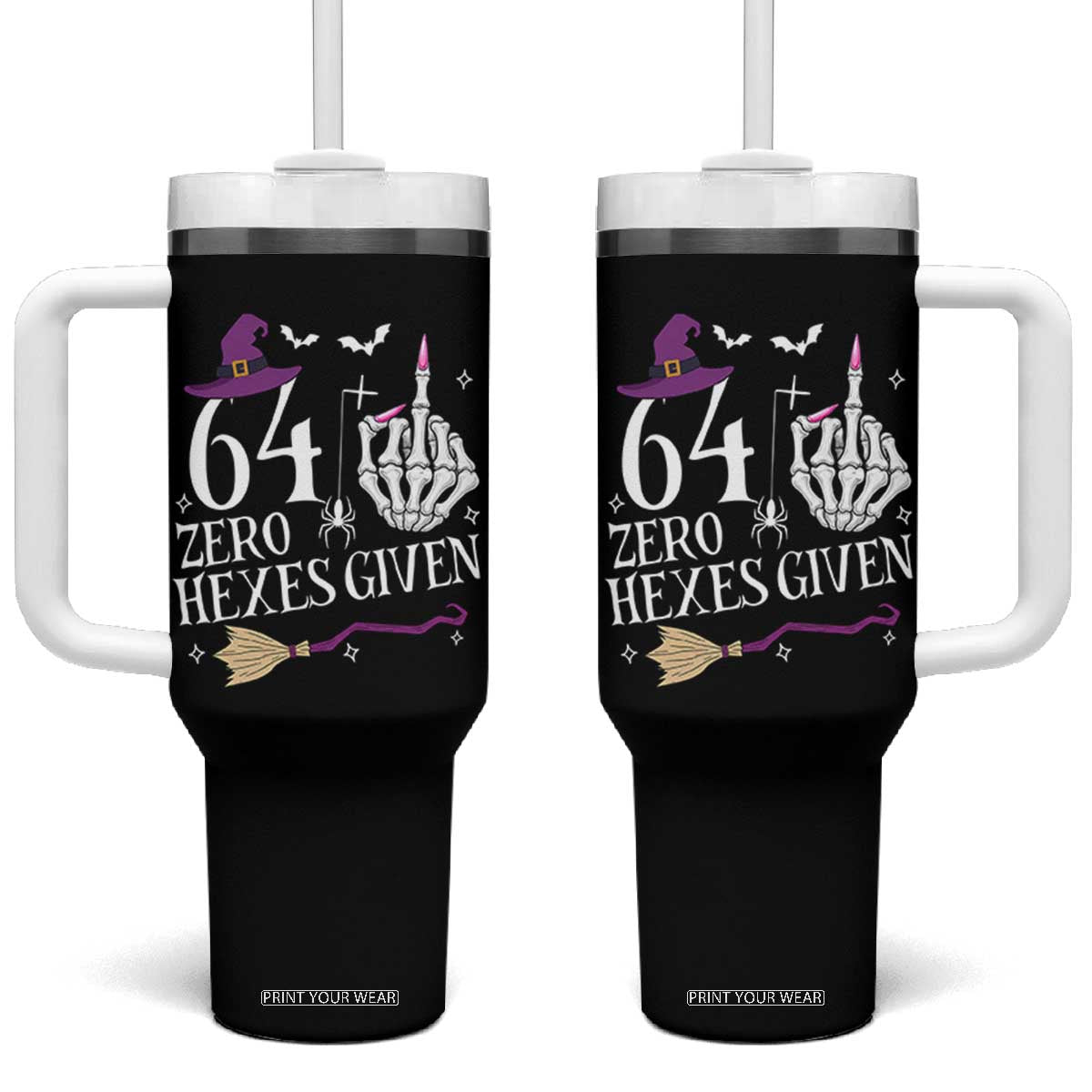 65th Birthday Halloween Tumbler With Handle 64 Plus Middle Finger Zero Hexes Given Gift For Women TS14 One Size: 40 oz Black Print Your Wear