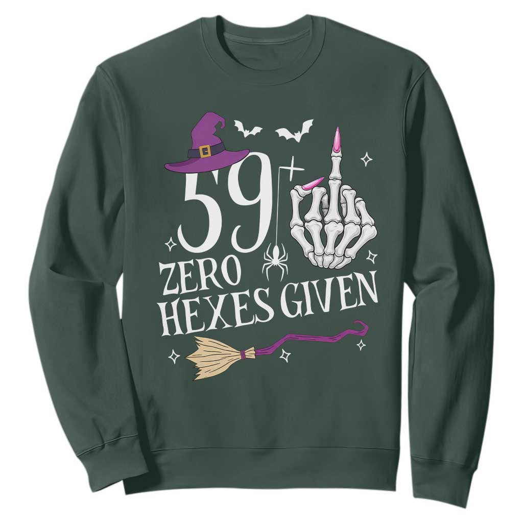 60th Birthday Halloween Sweatshirt 59 Plus Middle Finger Zero Hexes Given Gift For Women TS14 Dark Forest Green Print Your Wear