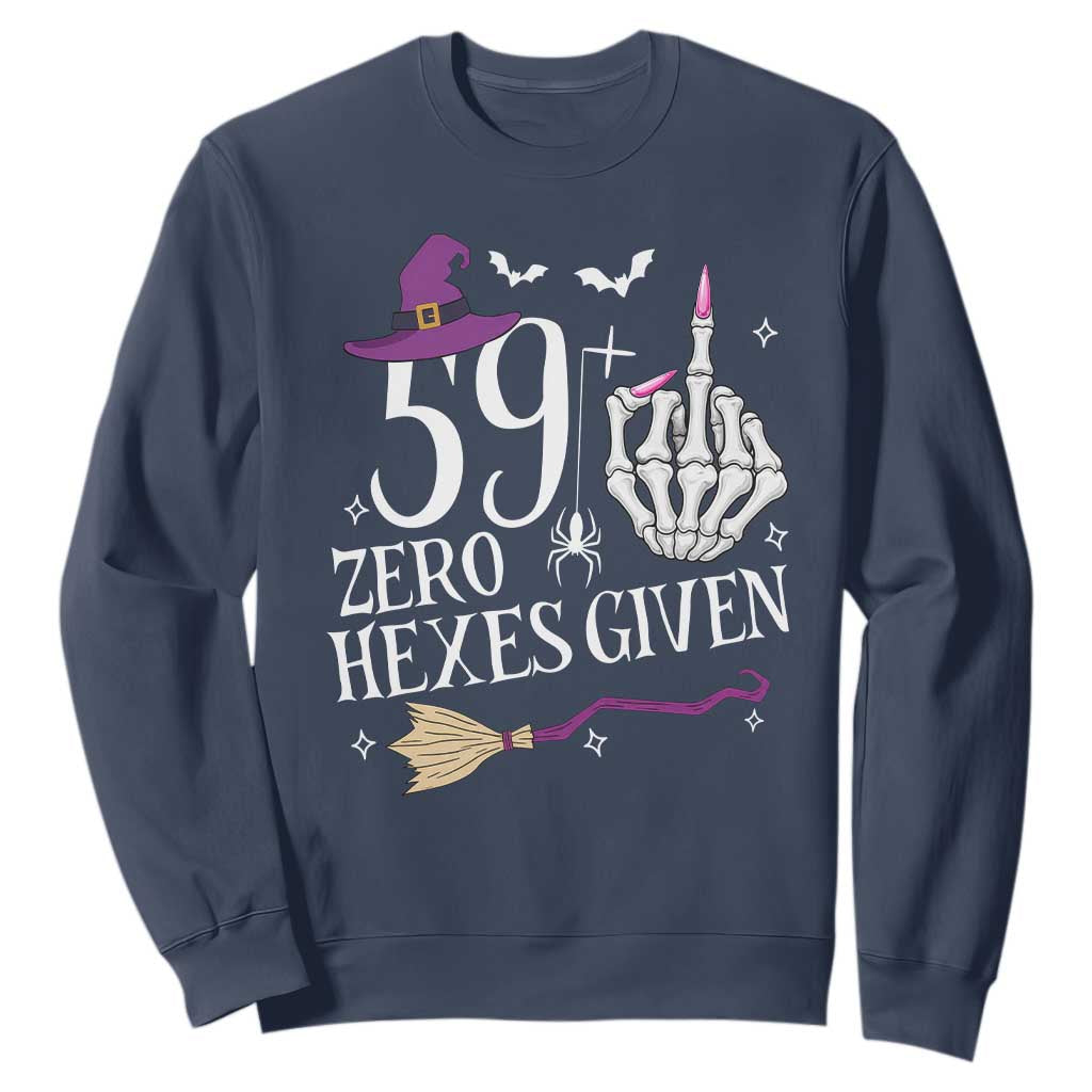 60th Birthday Halloween Sweatshirt 59 Plus Middle Finger Zero Hexes Given Gift For Women TS14 Navy Print Your Wear