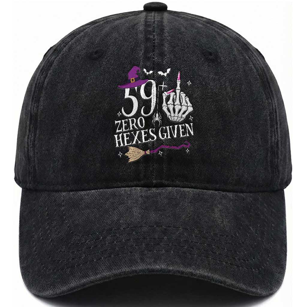 60th Birthday Halloween Washed Cotton Baseball Cap 59 Plus Middle Finger Zero Hexes Given Gift For Women TS14 Print Your Wear