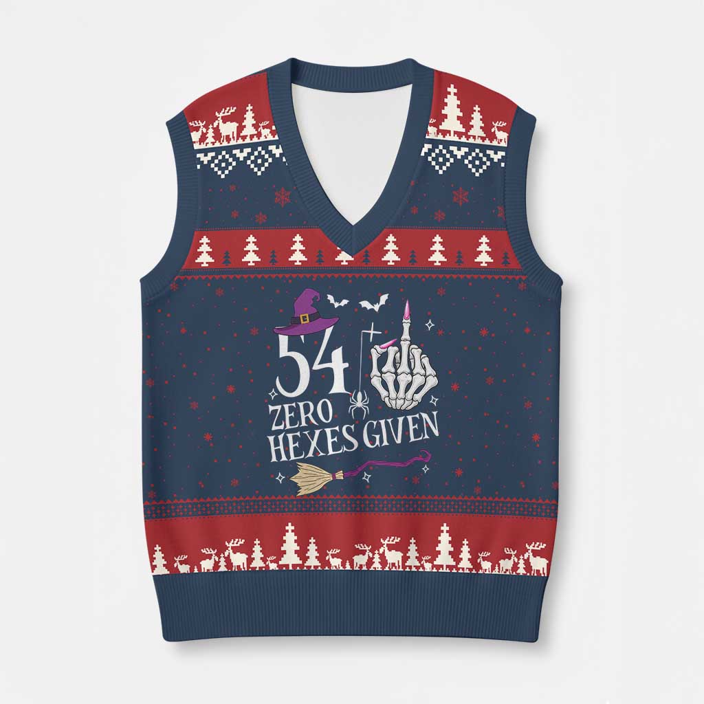 55th Birthday Halloween V-Neck Knit Sweater Vest 54 Plus Middle Finger Zero Hexes Given Gift For Women TS14 Navy Red Print Your Wear