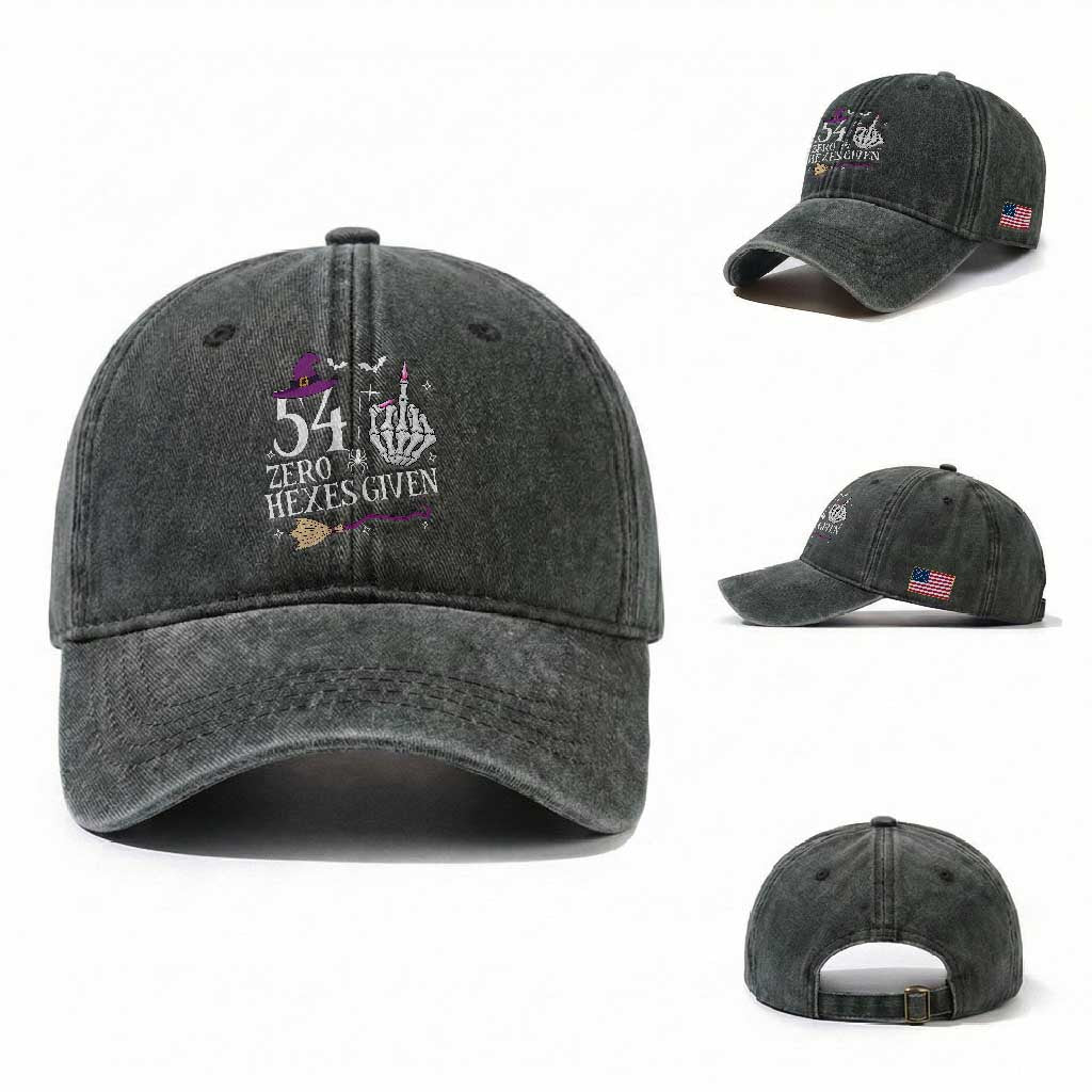 55th Birthday Halloween Washed Cotton Baseball Cap 54 Plus Middle Finger Zero Hexes Given Gift For Women TS14 Washed Cap Universal Fit Dark Green Print Your Wear