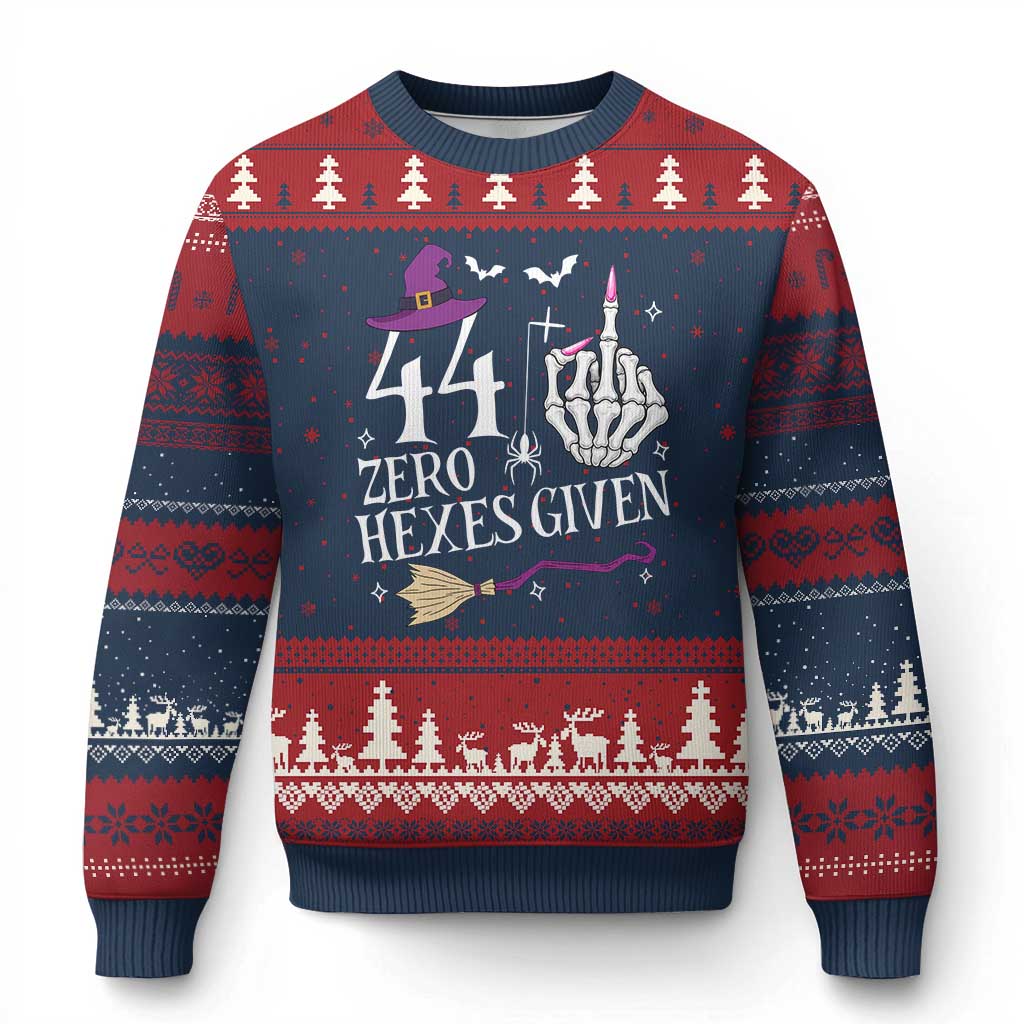 45th Birthday Halloween Ugly Christmas Sweater 44 Plus Middle Finger Zero Hexes Given Gift For Women TS14 Navy Red Print Your Wear
