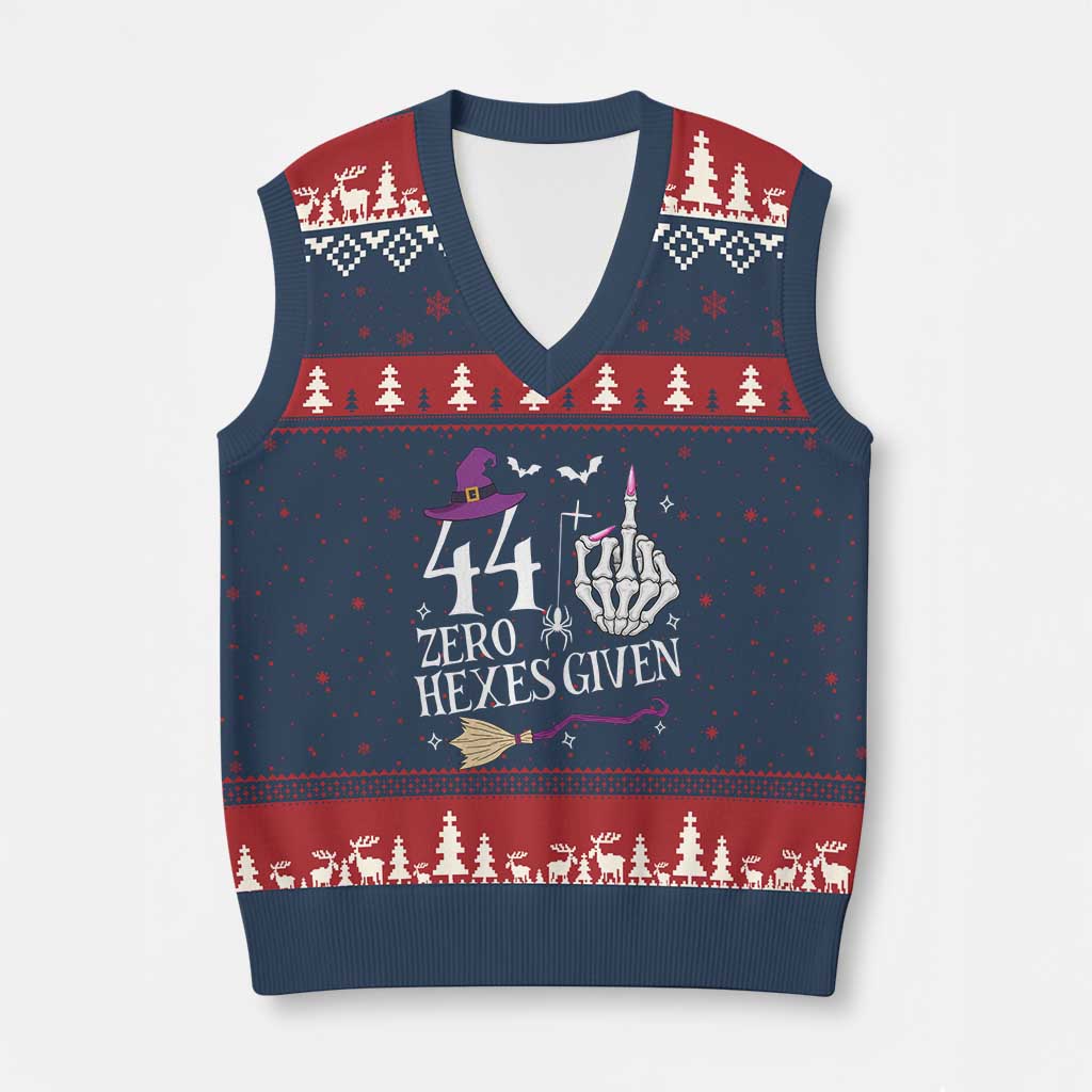 45th Birthday Halloween V-Neck Knit Sweater Vest 44 Plus Middle Finger Zero Hexes Given Gift For Women TS14 Navy Red Print Your Wear