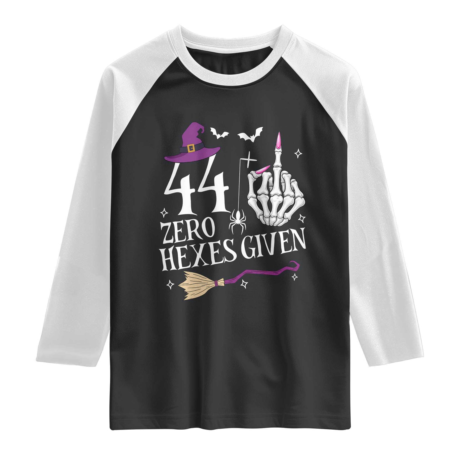 45th Birthday Halloween Raglan Shirt 44 Plus Middle Finger Zero Hexes Given Gift For Women TS14 Black White Print Your Wear