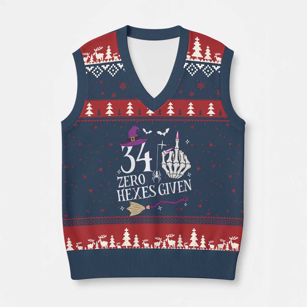 35th Birthday Halloween V-Neck Knit Sweater Vest 34 Plus Middle Finger Zero Hexes Given Gift For Women TS14 Navy Red Print Your Wear