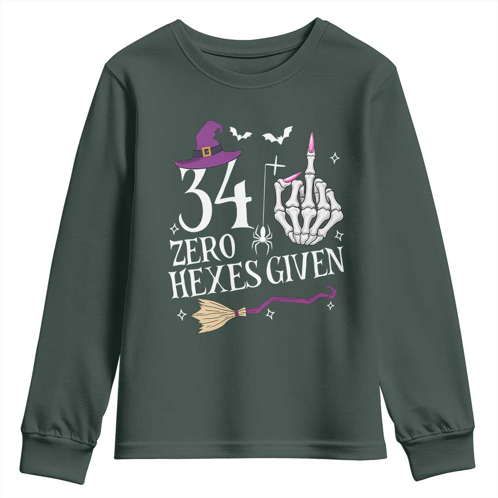 35th Birthday Halloween Youth Sweatshirt 34 Plus Middle Finger Zero Hexes Given Gift For Women TS14 Dark Forest Green Print Your Wear