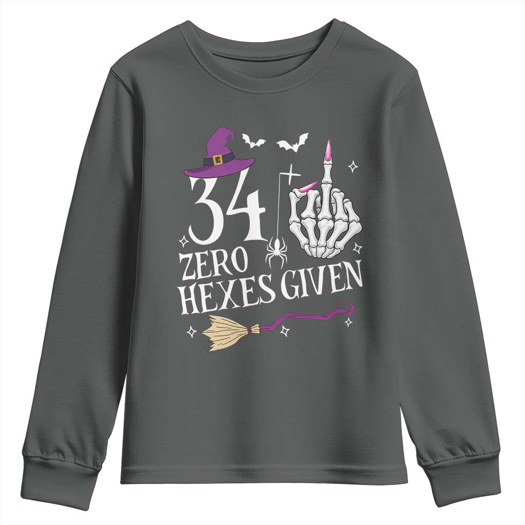 35th Birthday Halloween Youth Sweatshirt 34 Plus Middle Finger Zero Hexes Given Gift For Women TS14 Dark Heather Print Your Wear