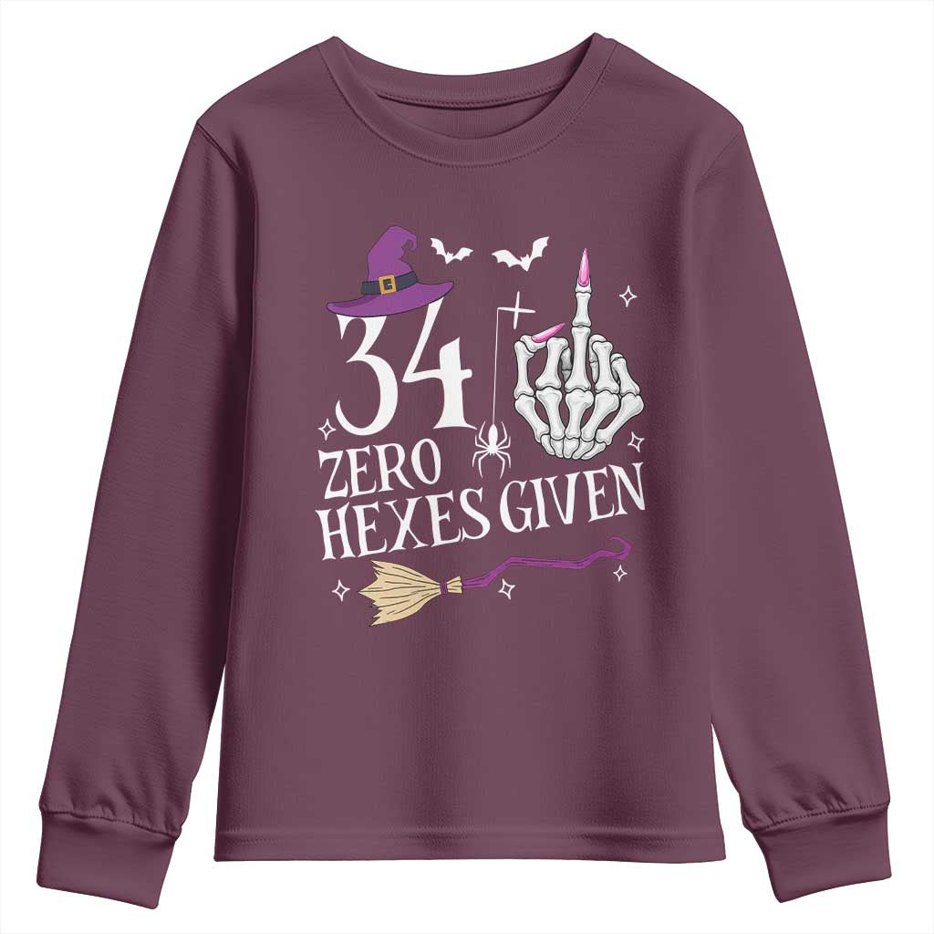 35th Birthday Halloween Youth Sweatshirt 34 Plus Middle Finger Zero Hexes Given Gift For Women TS14 Maroon Print Your Wear