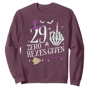30th Birthday Halloween Sweatshirt 29 Plus Middle Finger Zero Hexes Given Gift For Women TS14 Maroon Print Your Wear