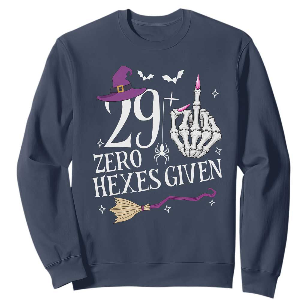 30th Birthday Halloween Sweatshirt 29 Plus Middle Finger Zero Hexes Given Gift For Women TS14 Navy Print Your Wear