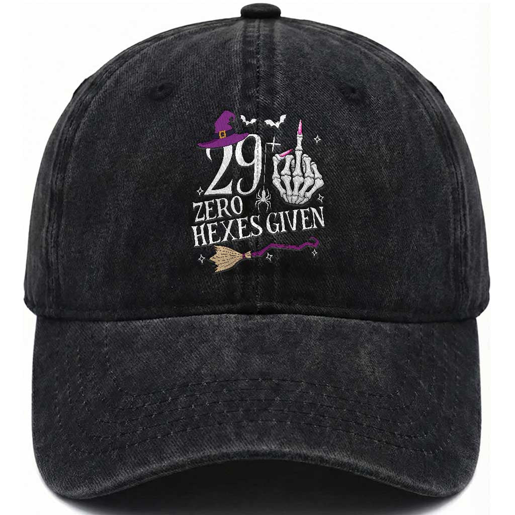 30th Birthday Halloween Washed Cotton Baseball Cap 29 Plus Middle Finger Zero Hexes Given Gift For Women TS14 Print Your Wear