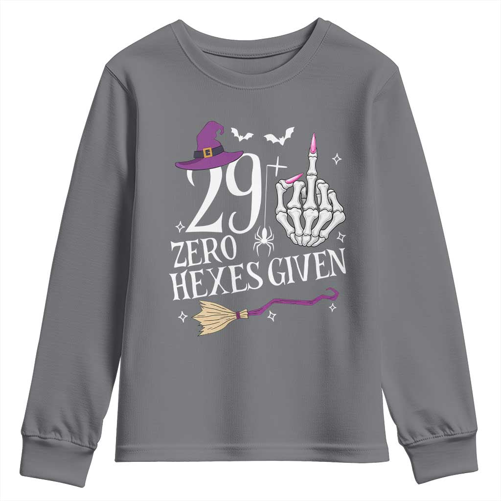 30th Birthday Halloween Youth Sweatshirt 29 Plus Middle Finger Zero Hexes Given Gift For Women TS14 Charcoal Print Your Wear