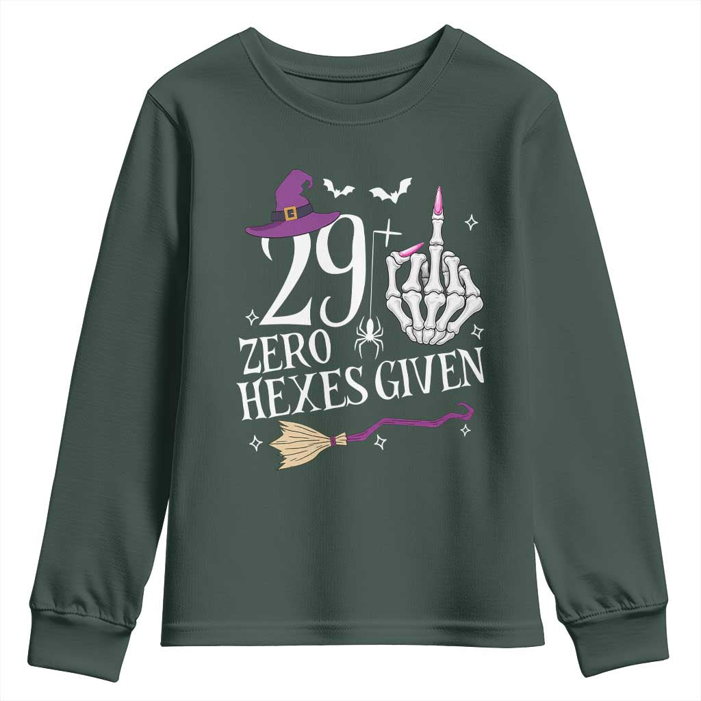 30th Birthday Halloween Youth Sweatshirt 29 Plus Middle Finger Zero Hexes Given Gift For Women TS14 Dark Forest Green Print Your Wear