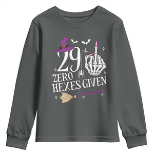 30th Birthday Halloween Youth Sweatshirt 29 Plus Middle Finger Zero Hexes Given Gift For Women TS14 Dark Heather Print Your Wear