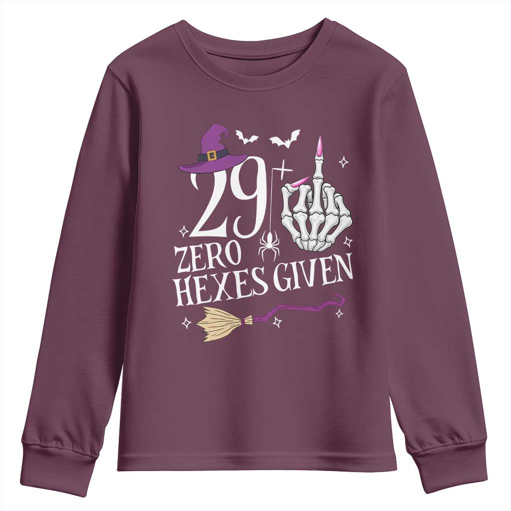 30th Birthday Halloween Youth Sweatshirt 29 Plus Middle Finger Zero Hexes Given Gift For Women TS14 Maroon Print Your Wear