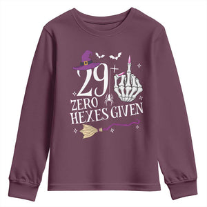 30th Birthday Halloween Youth Sweatshirt 29 Plus Middle Finger Zero Hexes Given Gift For Women TS14 Maroon Print Your Wear