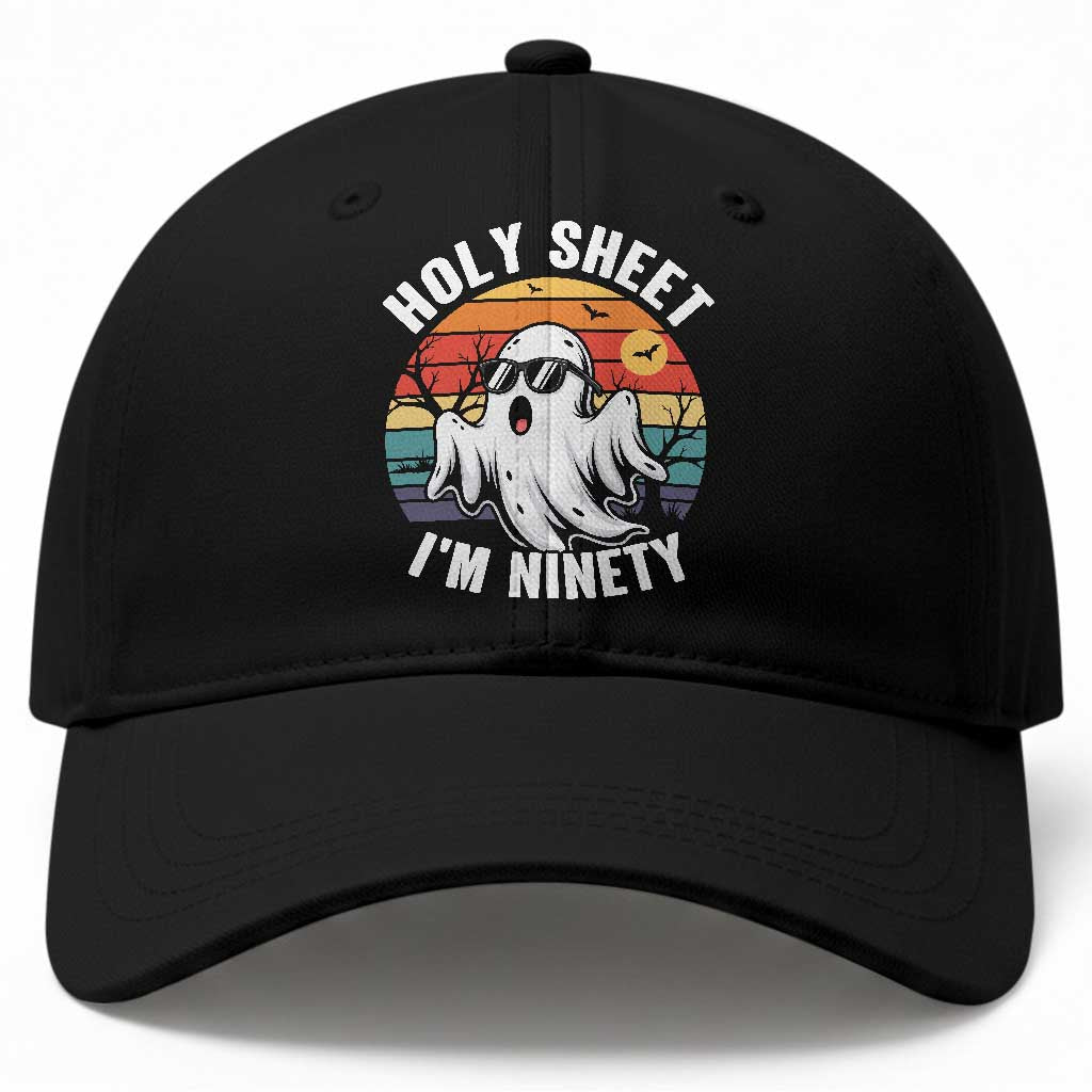 90th Birthday Halloween Ghost Baseball Cap Holy Sheet I'm Ninety