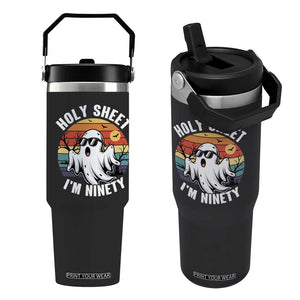 90th Birthday Halloween Ghost Flip Straw Tumbler Holy Sheet I'm Ninety